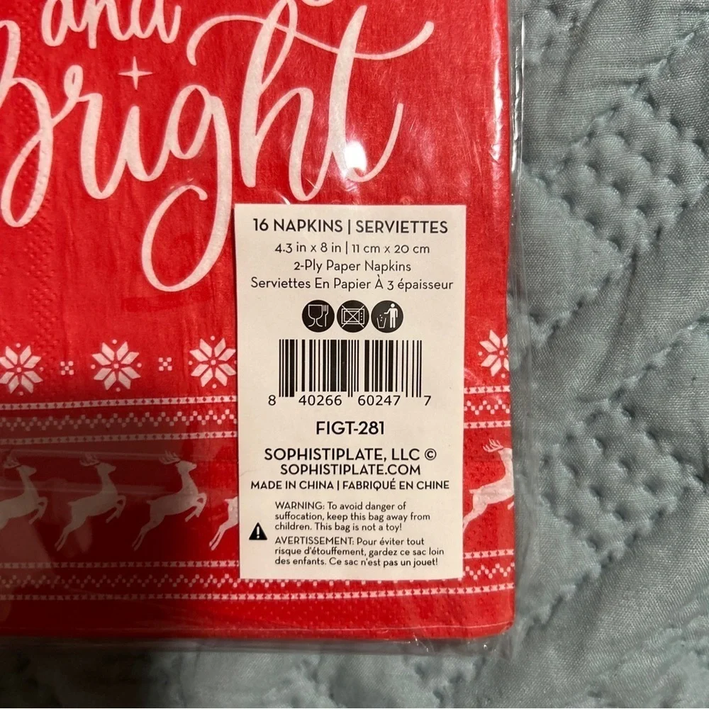 Sophisti Plate Sugar Plum Fairy Cocktail Napkins Guest Towels Fair Isle Xmas